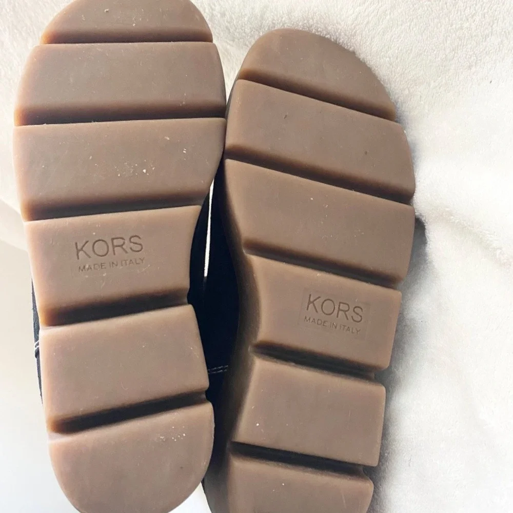 Kors Michael Kors Black Suede Shearling Lined Tall Wedge‎ Boots Made in Italy